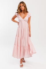 Pink Gingham Sleeveless Tiered Maternity Maxi Dress