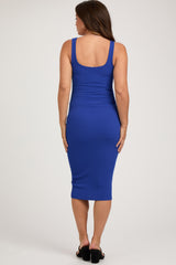 Royal Blue Sleeveless Ribbed Fitted Maternity Dress