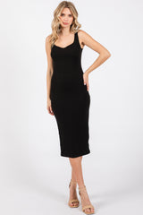 Black Sleeveless Ribbed Fitted Maternity Dress