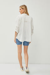 Ivory Striped Gauze Button Down Top