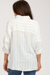 Ivory Striped Gauze Button Down Maternity Top