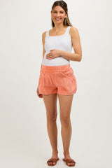 Peach Washed Denim Maternity Shorts