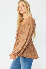 Brown Printed Babydoll Blouse