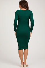 Forest Green Ribbed Maternity Seamless Fitted Dress