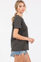 Charcoal Striped Short Sleeve Top