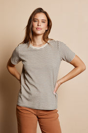 Beige Striped Short Sleeve Top