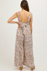 Light Pink Floral Sleeveless Tie Back Maternity Jumpsuit