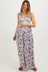 Charcoal Floral Sleeveless Tie Back Maternity Jumpsuit