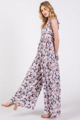 Charcoal Floral Sleeveless Tie Back Jumpsuit