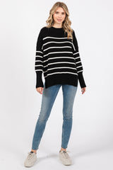 Black Striped Drop Shoulder Sweater