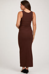 Dark Brown Sleeveless Striped Maternity Maxi Dress