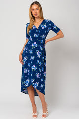 Navy Floral Short Sleeve Maternity Wrap Dress