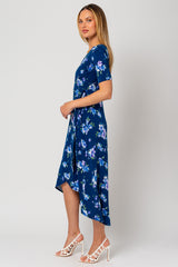 Navy Floral Short Sleeve Wrap Dress