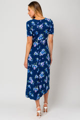 Navy Floral Short Sleeve Wrap Dress