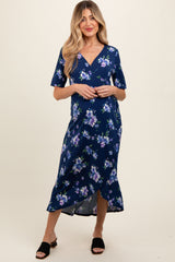 Navy Floral Short Sleeve Maternity Wrap Dress