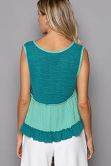 Mint Green Sleeveless Contrast Thermal Cropped Babydoll Top