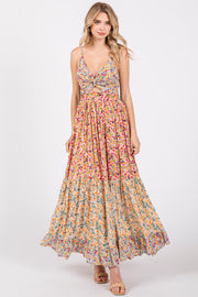 Multi-colored V-Neck Front Twist Maxi Dress