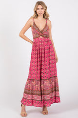 Fuchsia Floral Cutout Maternity Maxi Dress