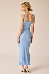 Light Blue Rib Knit Side Slit Maxi Dress