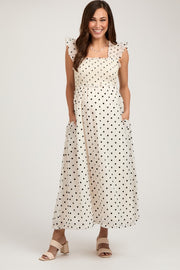 Ivory Polka Dot Smocked Maternity Midi Dress