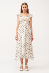 Ivory Polka Dot Smocked Midi Dress