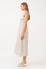 Ivory Polka Dot Smocked Midi Dress