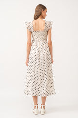 Ivory Polka Dot Smocked Midi Dress