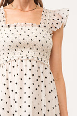 Ivory Polka Dot Smocked Midi Dress