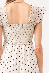 Ivory Polka Dot Smocked Midi Dress