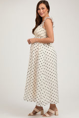 Ivory Polka Dot Smocked Maternity Midi Dress