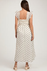 Ivory Polka Dot Smocked Maternity Midi Dress