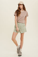 Taupe Contrast Neck Band Short Sleeve Top