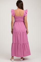 Mauve Sleeveless Smocked Tiered Maternity Maxi Dress