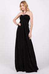 Black Smocked Halter Maternity Maxi Dress