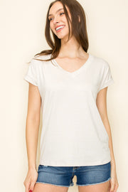 Ivory Striped V-Neck Short Sleeve Top