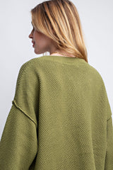 Green Comfy Waffle Knitting Pullover