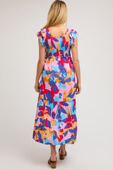 Multi-Color Smocked Ruffle Maternity Midi Dress