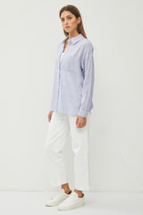 Blue Striped Basic Button Down Top