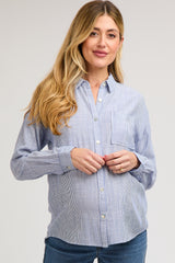 Blue Striped Basic Button Down Maternity Top