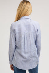 Blue Striped Basic Button Down Maternity Top