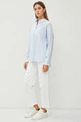 Light Blue Striped Basic Button Down Top