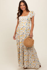 Multicolor Floral Crochet Accent Maternity Maxi Dress