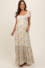 Multicolor Floral Crochet Accent Maternity Maxi Dress