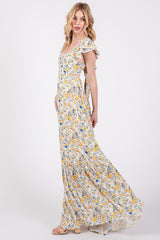 Multicolor Floral Crochet Accent Maxi Dress