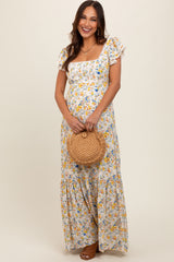 Multicolor Floral Crochet Accent Maternity Maxi Dress