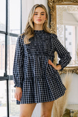 Black Plaid Babydoll Mini Dress