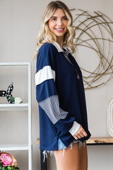 Navy Stripe Colorblock Collared Top