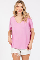 Pink Short Dolman Sleeve V-Neck Top