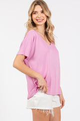 Pink Short Dolman Sleeve V-Neck Top