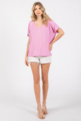 Pink Short Dolman Sleeve V-Neck Top